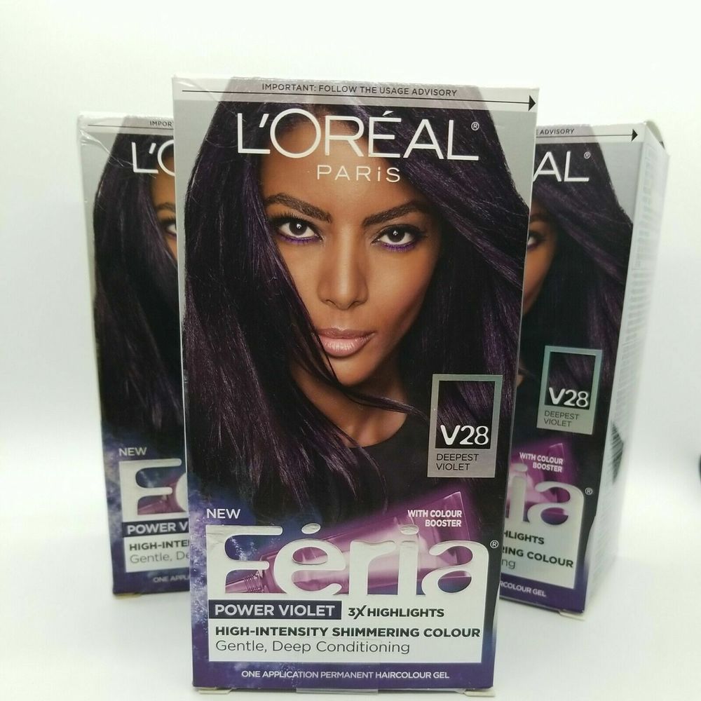 Loreal Feria High-Intensity Permanent Hair Color Gel V28 Deepest Violet 3 BOXES